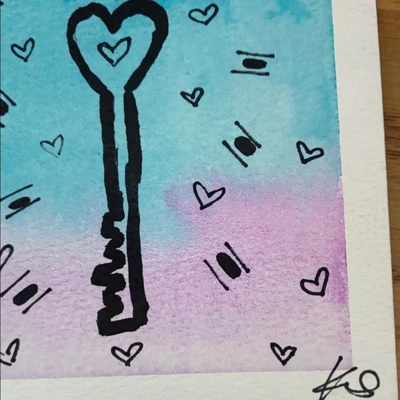 Heart Key watercolour - Picture 4 of 4